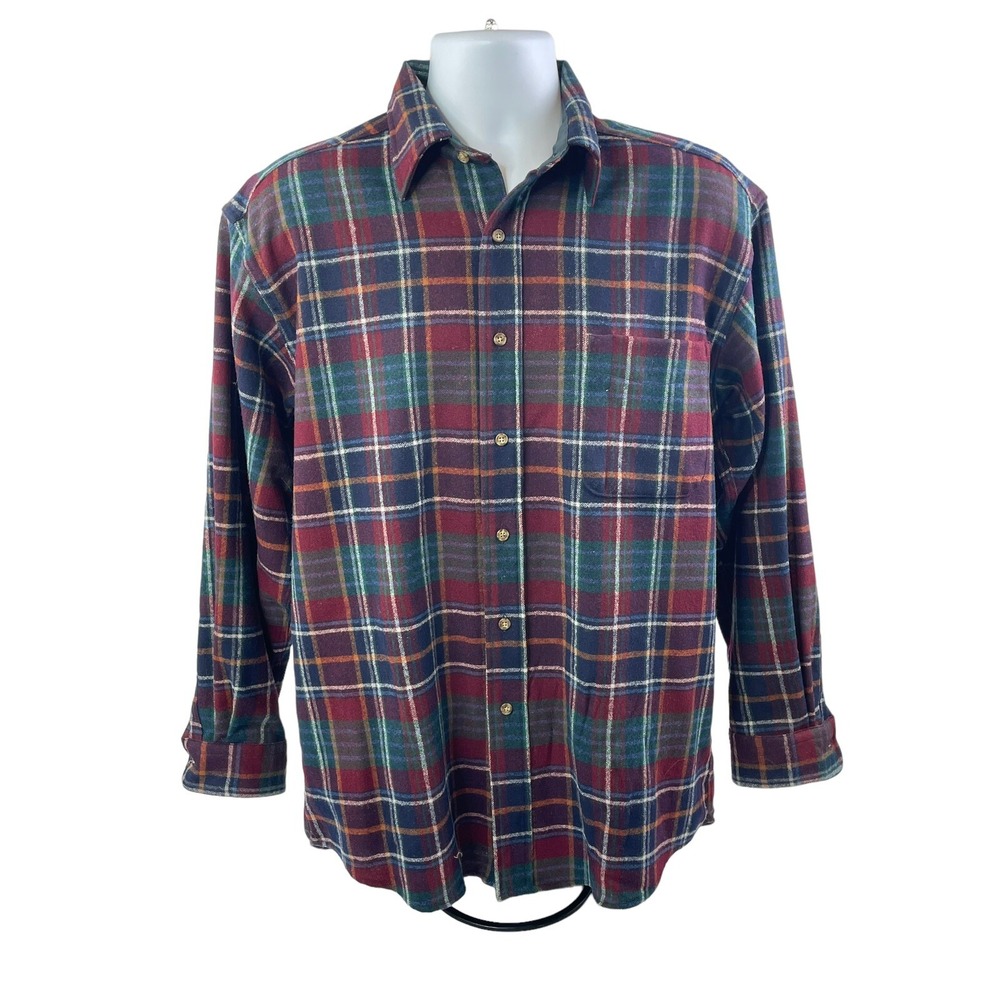 VTG Pendleton Shirt Mens Medium Multicolor Plaid Virgin Wool USA Elbow Patches